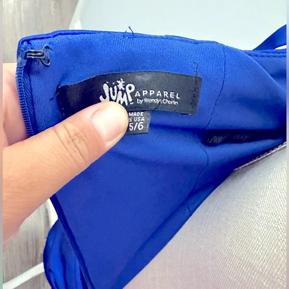 Blue Satin V-Neck dress Size 5/6 - Picture 6 of 8